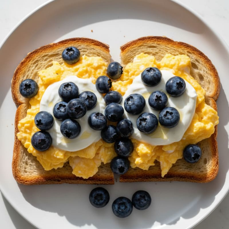 Egg and Greek Yogurt Sourdough Toast with Blueberries