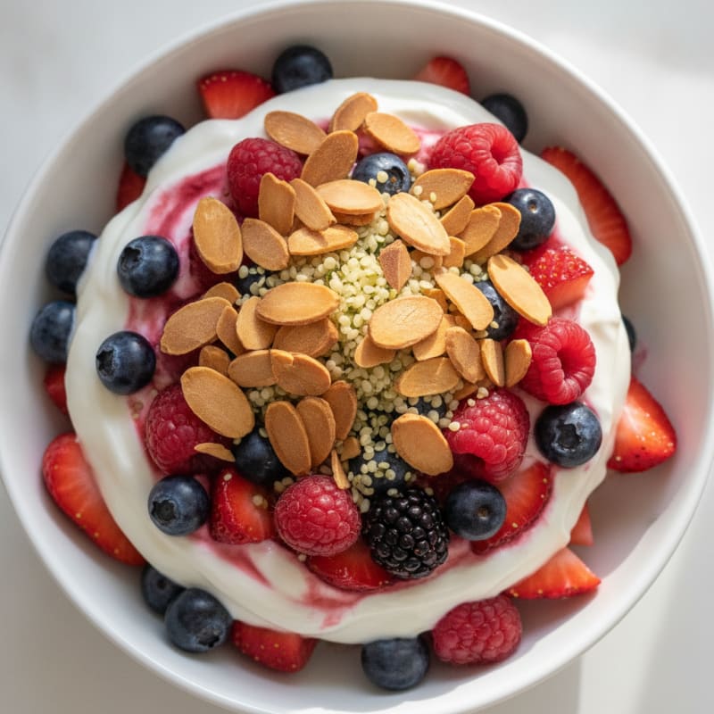 Greek Yogurt Protein Parfait with Mixed Berries and Almonds