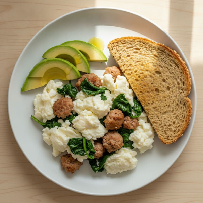 Scrambled Egg Whites with Turkey Sausage and Spinach