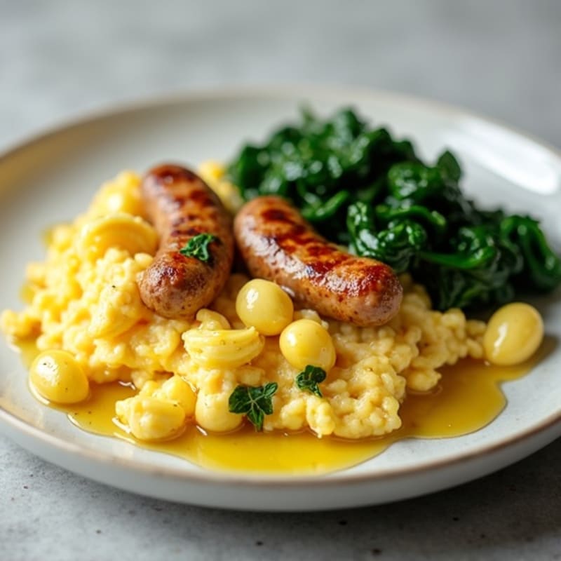 Egg White Scramble with Turkey Sausage and Sautéed Spinach