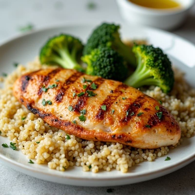 Grilled Chicken Breast with Roasted Broccoli and Quinoa