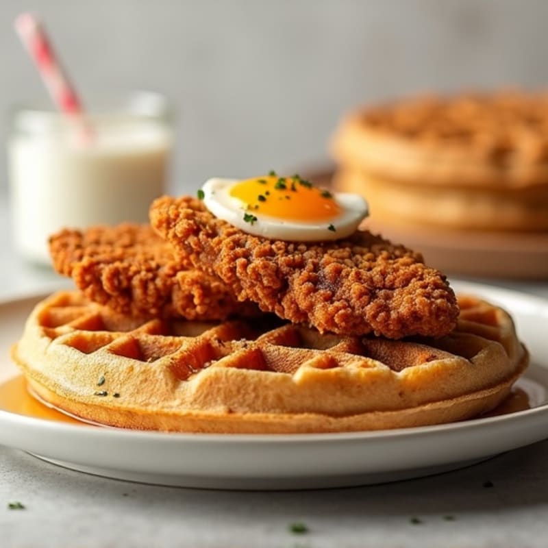 Crispy Baked Chicken and Fluffy Whole Wheat Waffles