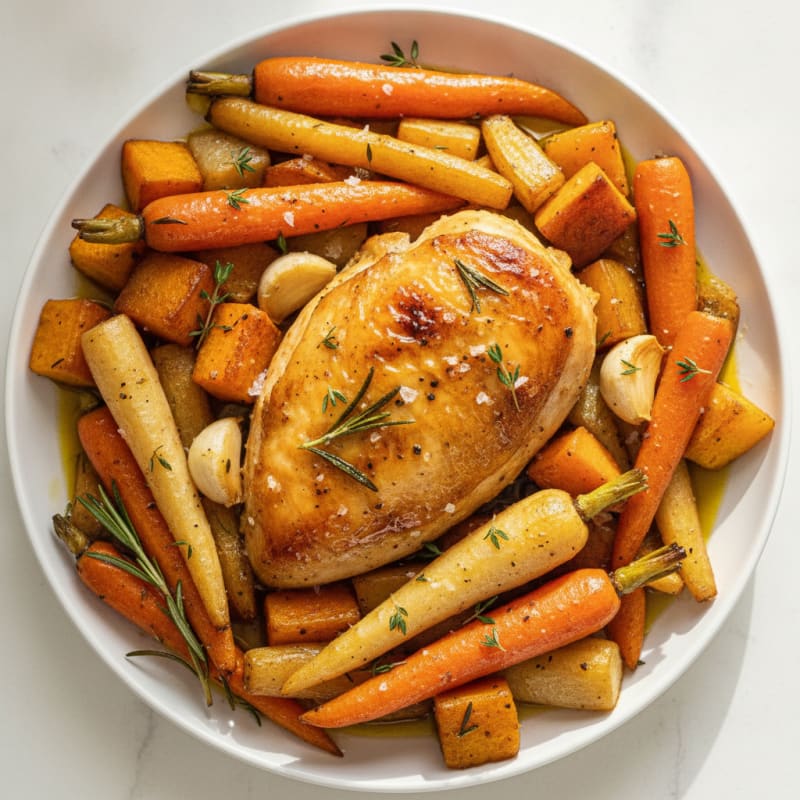 Garlic Herb Roasted Chicken with Root Vegetables