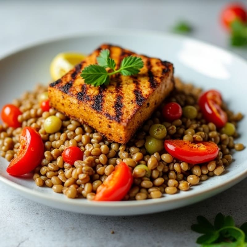Grilled Tempeh with Spiced Lentil Salad