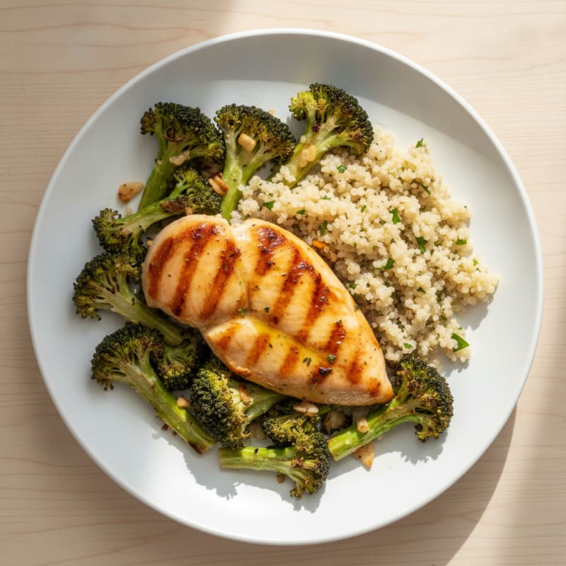 Grilled Chicken Breast with Quinoa and Roasted Broccoli