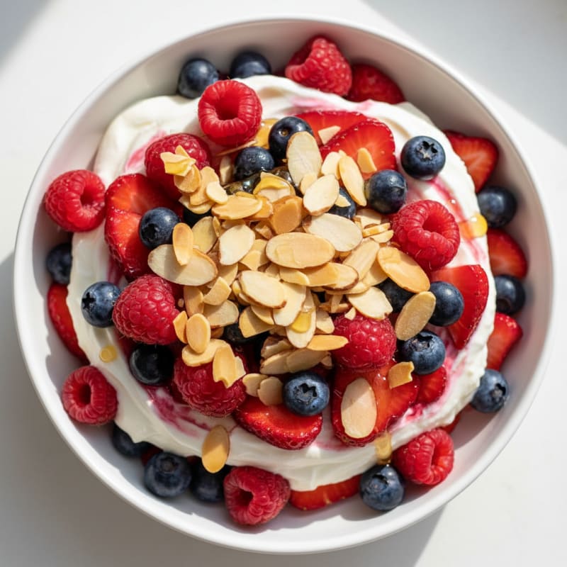Greek Yogurt Protein Parfait with Mixed Berries and Almonds