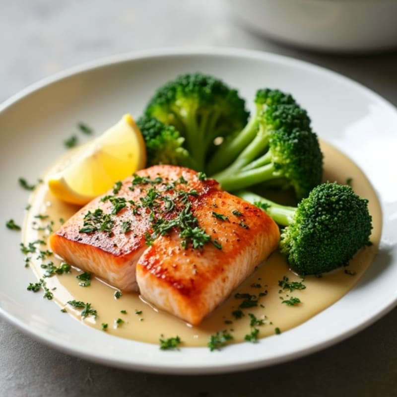 Seared Salmon with Steamed Broccoli and Lemon