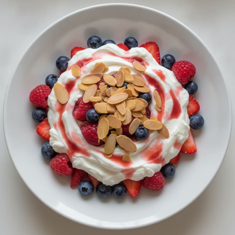 Greek Yogurt Protein Parfait with Mixed Berries and Almonds