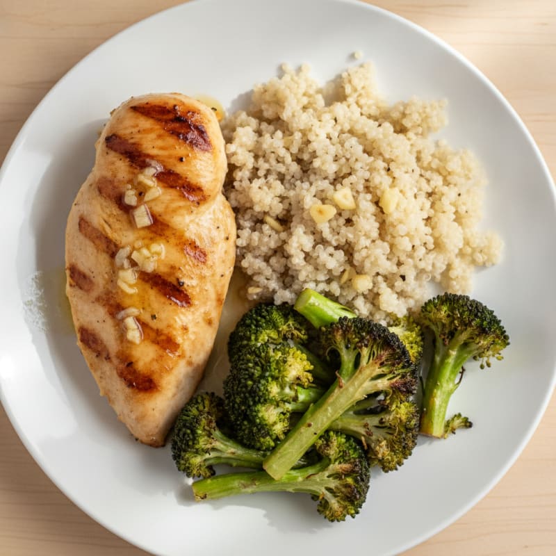 Grilled Lemon Garlic Chicken Breast with Quinoa and Roasted Broccoli