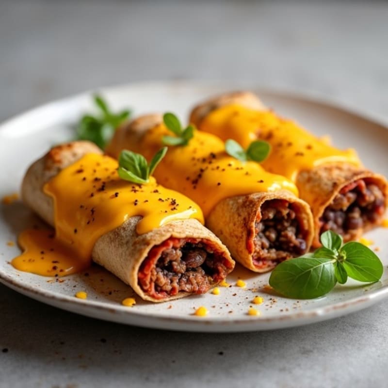 Spicy Lean Ground Beef and Black Bean Baked Roll-Ups with Melted Cheese