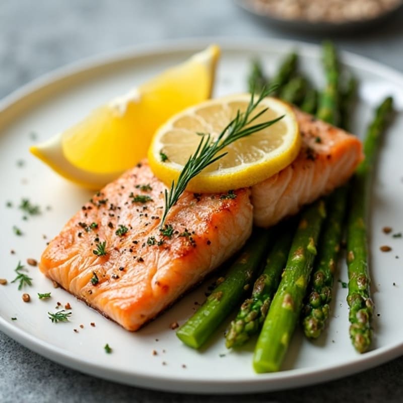 Crispy Lemon Herb Grilled Salmon with Roasted Asparagus