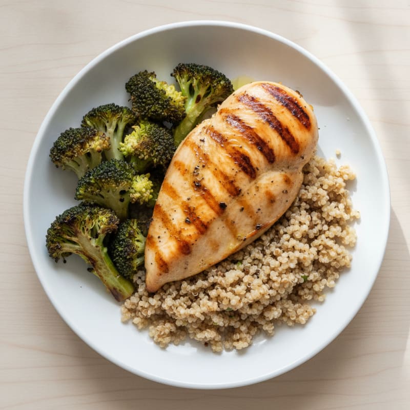 Grilled Chicken Breast with Quinoa and Roasted Broccoli