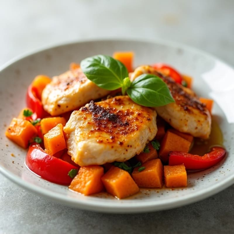 Chicken Thigh Stir Fry with Sweet Potato and Peppers