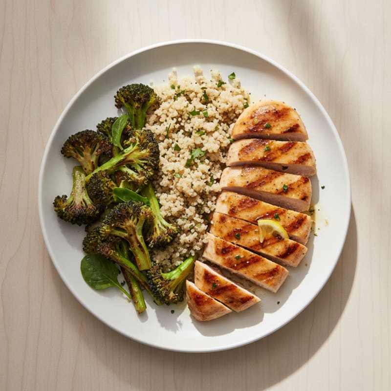 Grilled Chicken Breast with Quinoa and Roasted Broccoli