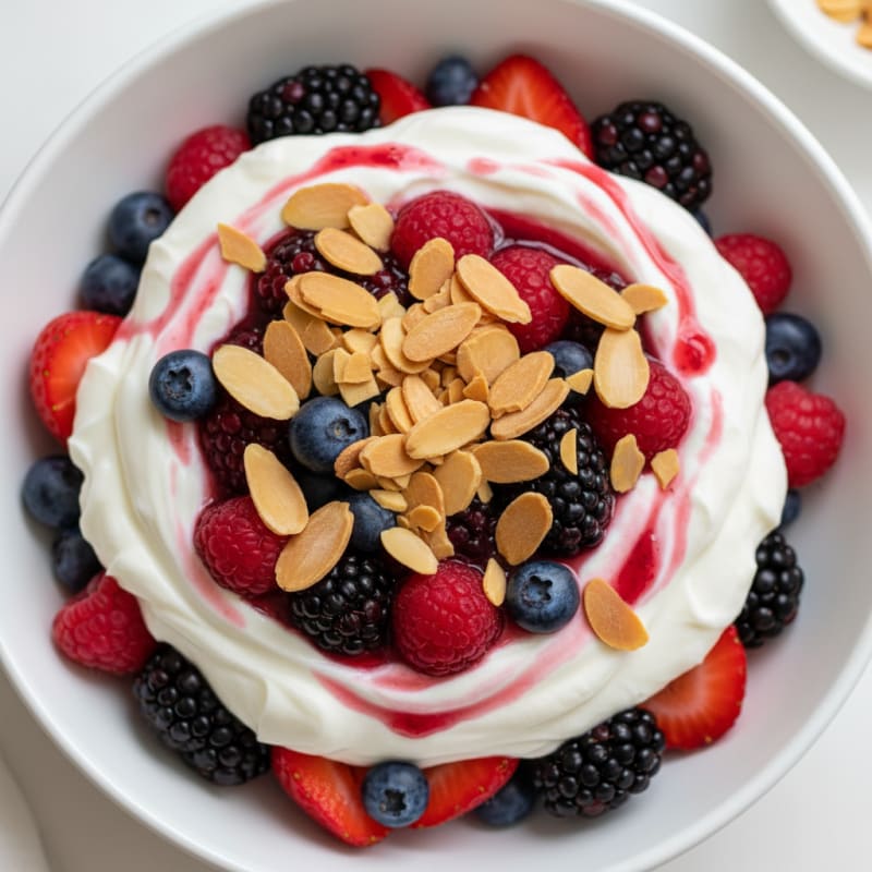 Greek Yogurt Protein Parfait with Mixed Berries and Almonds