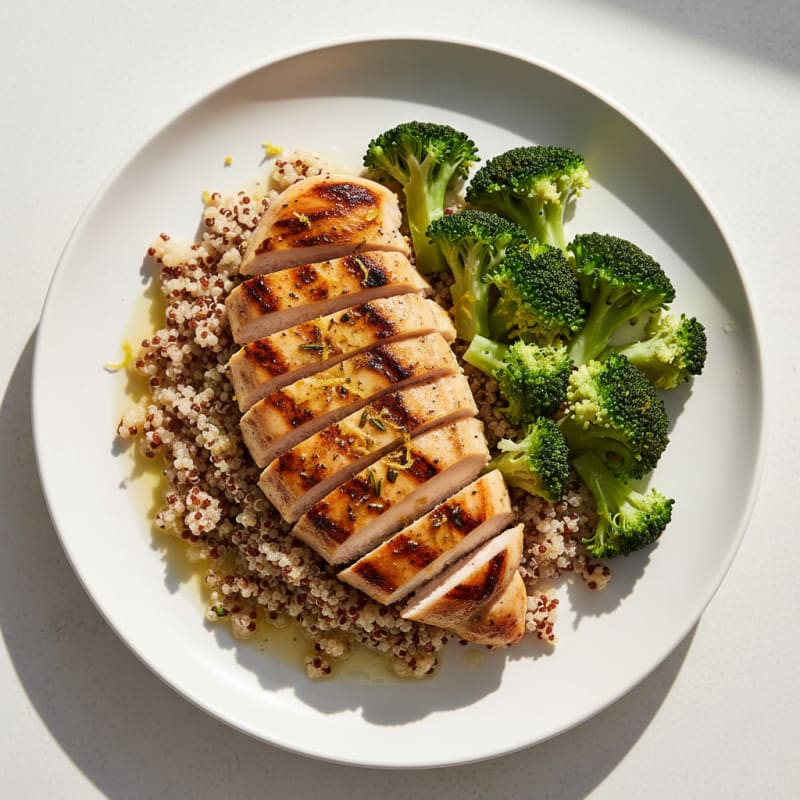 Grilled Chicken Breast with Quinoa and Steamed Broccoli