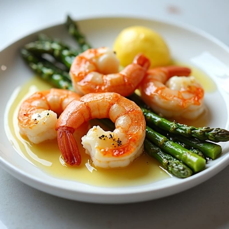 Lemon Garlic Pan-Seared Shrimp with Roasted Asparagus