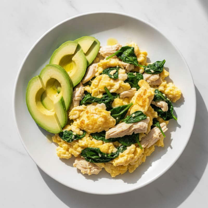 Scrambled Eggs with Chicken and Spinach