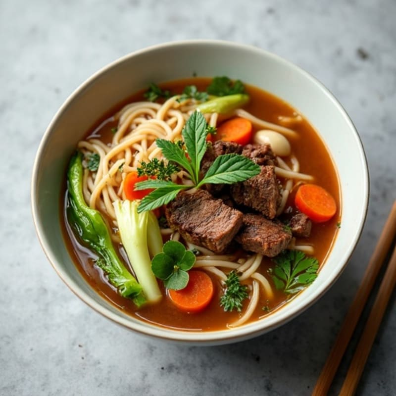 Lean Beef and Rice Noodle Soup with Aromatic Herbs