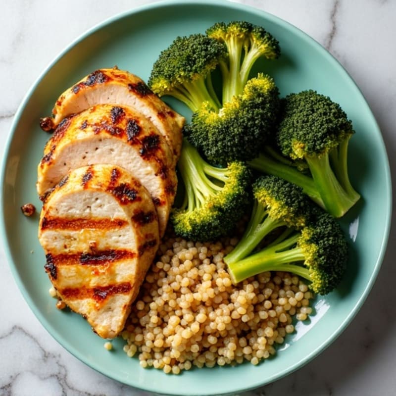 Grilled Chicken Breast with Quinoa and Roasted Broccoli