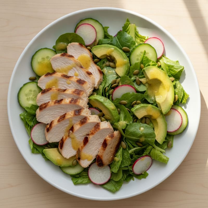 Grilled Turkey Breast Salad with Crunchy Greens and Lemon Vinaigrette
