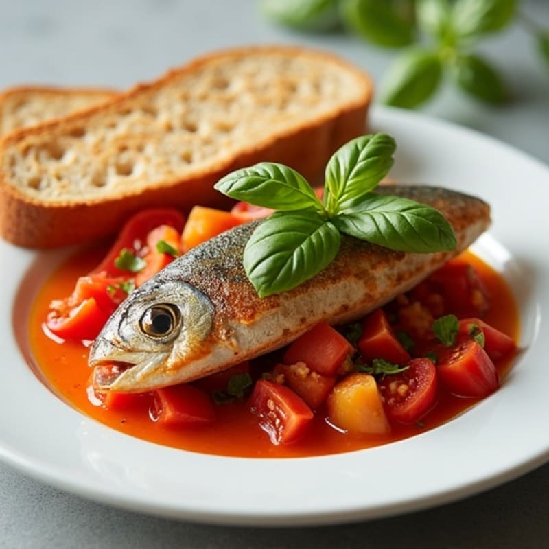 Sardines in Fresh Tomato Sauce with Crispy Whole Grain Toast