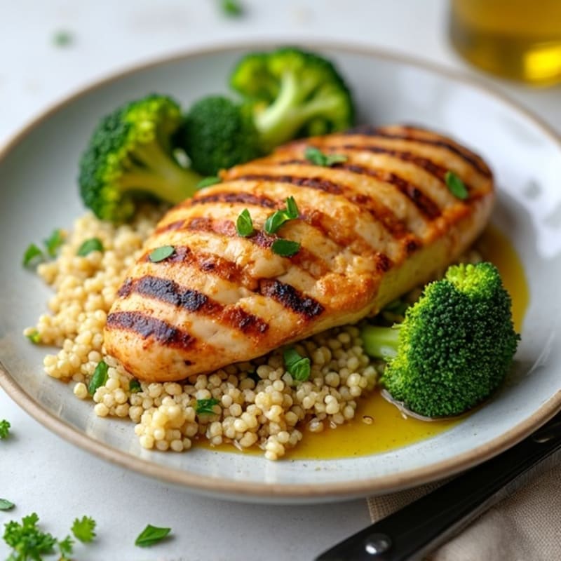 Grilled Chicken Breast with Quinoa and Roasted Broccoli