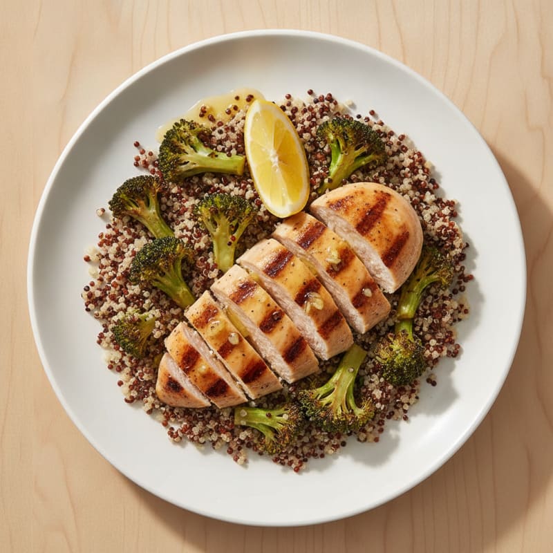 Grilled Chicken Breast with Quinoa and Roasted Broccoli