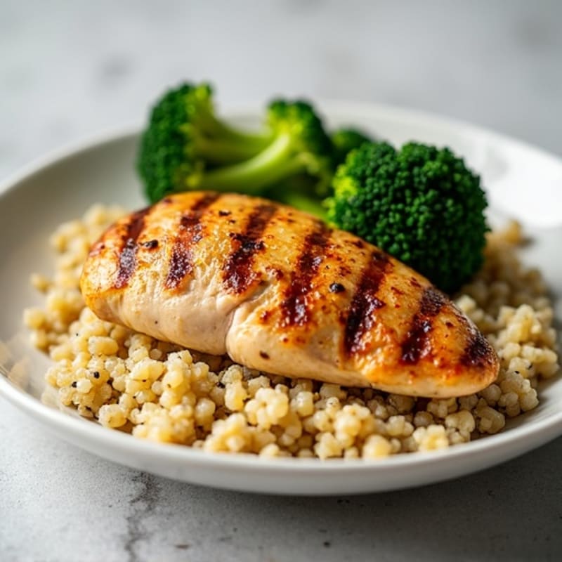 Grilled Chicken Breast with Quinoa and Roasted Broccoli