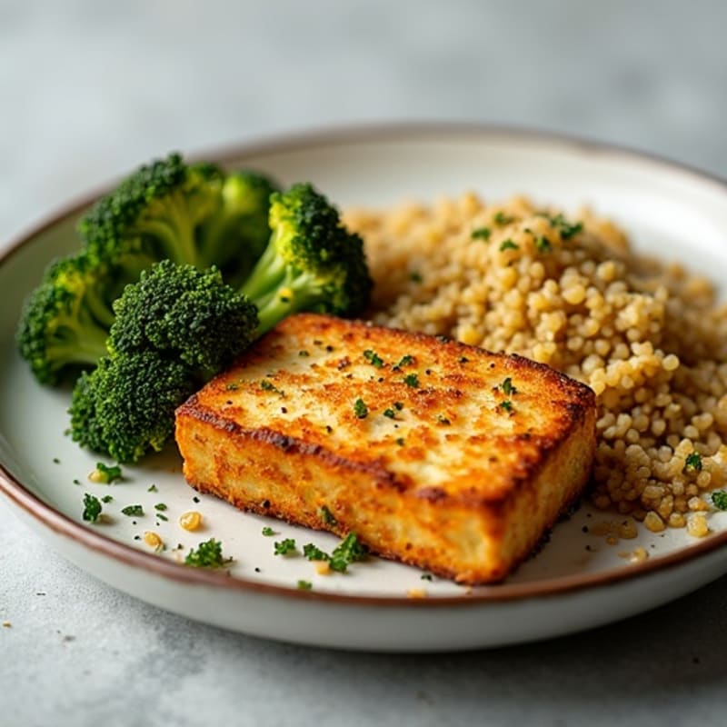 Crispy Baked Tofu with Roasted Broccoli and Quinoa
