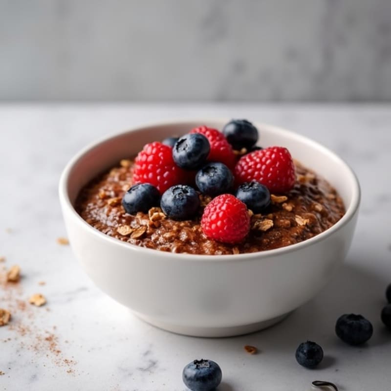 Creamy Chocolate Protein Oats with Fresh Berries