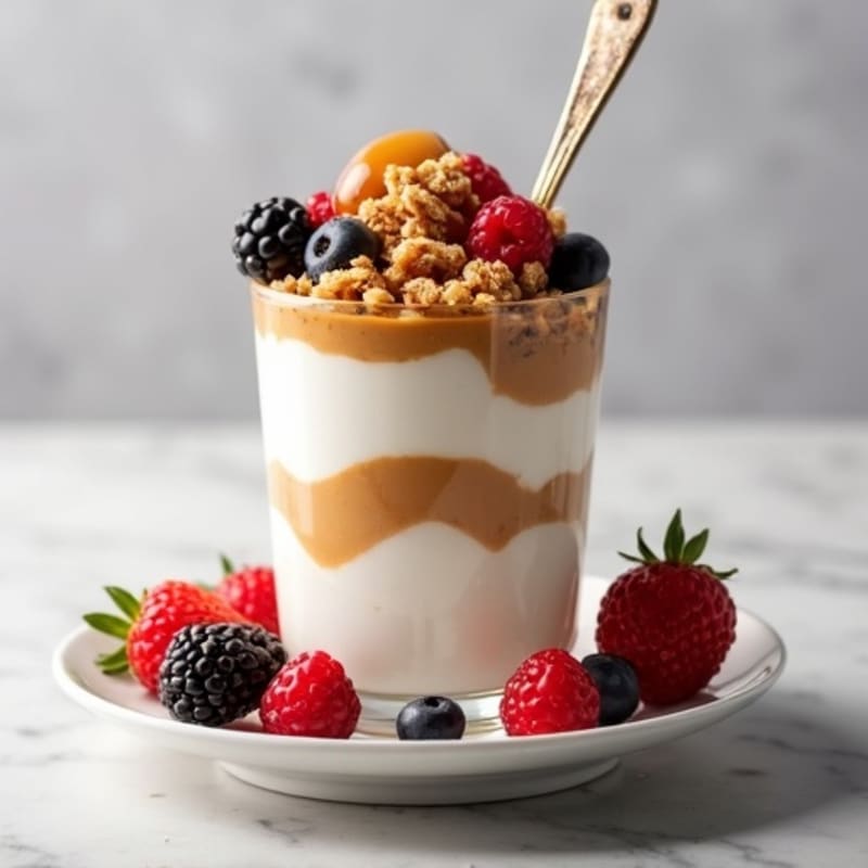 Greek Yogurt Protein Parfait with Almond Butter and Berries