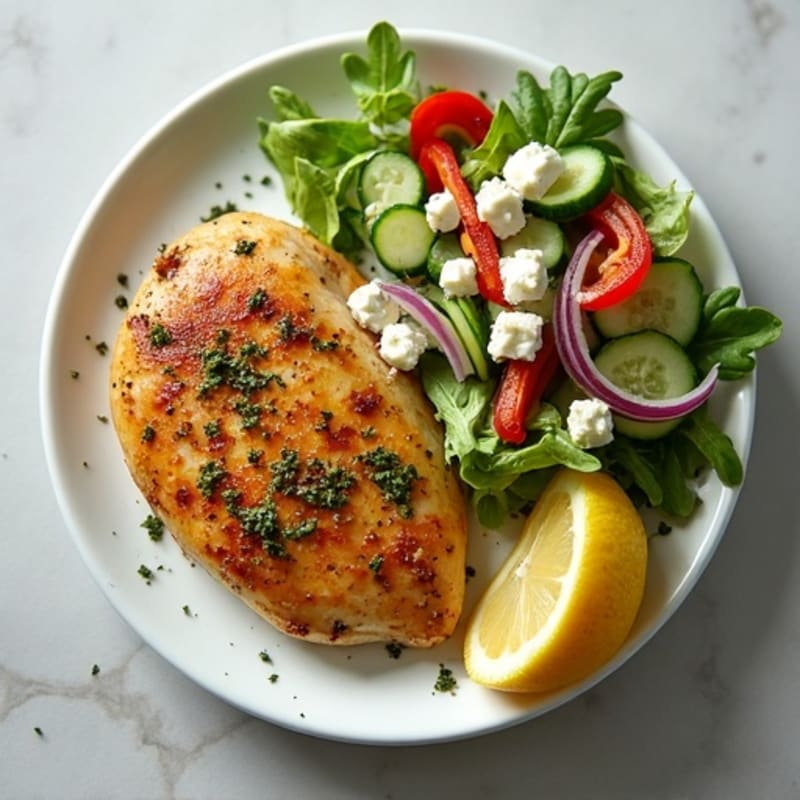 Lemon-Herb Chicken with Fresh Feta and Crispy Vegetable Salad