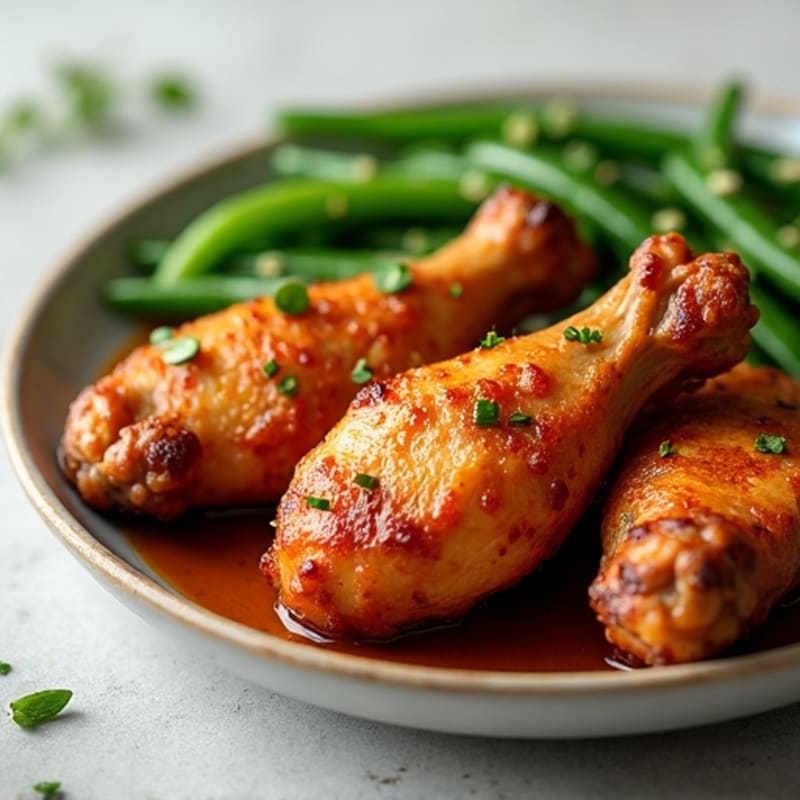 Crispy Baked Honey Garlic Chicken Wings with Roasted Green Beans