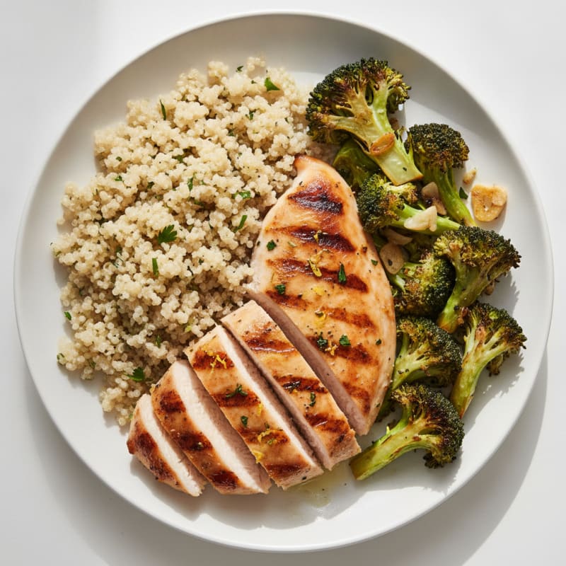 Grilled Chicken Breast with Quinoa and Roasted Broccoli