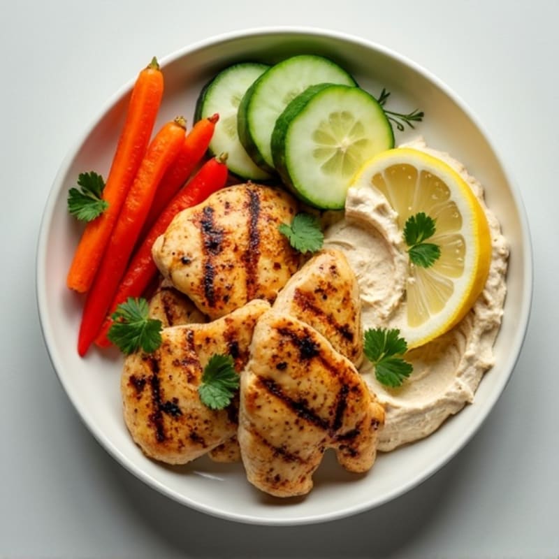 Grilled Lemon Herb Chicken with Creamy Hummus and Fresh Crudités