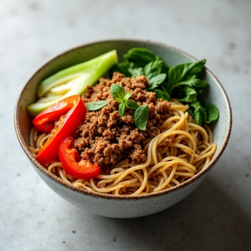 Spicy Ginger-Garlic Ground Pork Noodle Bowl