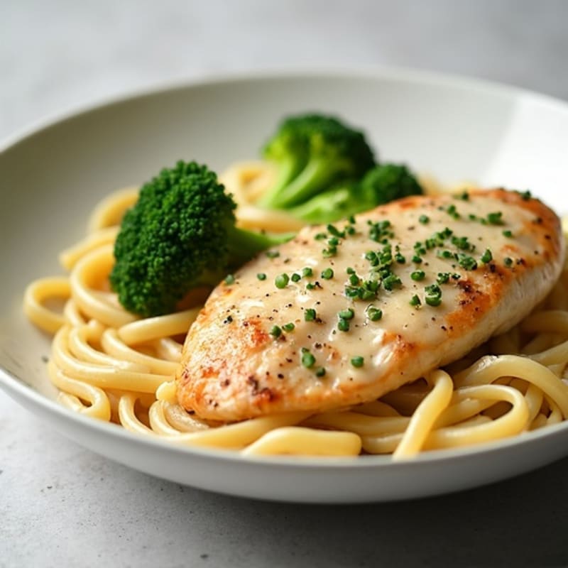 Creamy Lemon Garlic Chicken Pasta with Roasted Broccoli