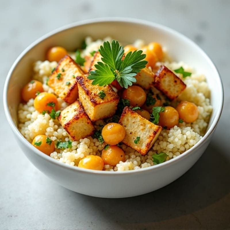 Garlic-Herb Cauliflower Rice Bowl with Crispy Chickpeas