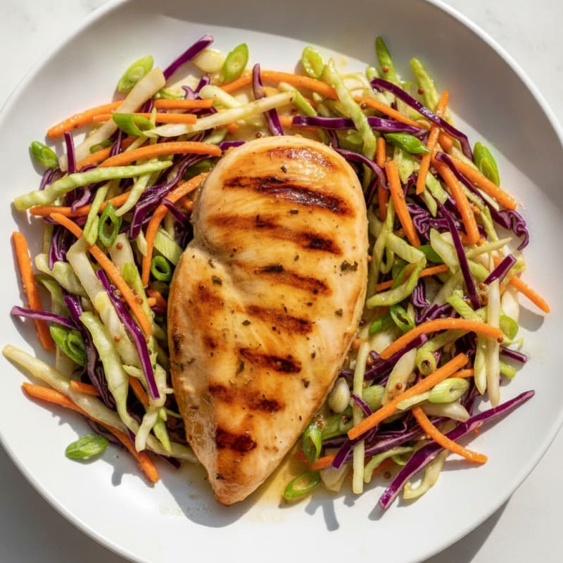 Grilled Chicken Breast with Crunchy Cabbage Slaw