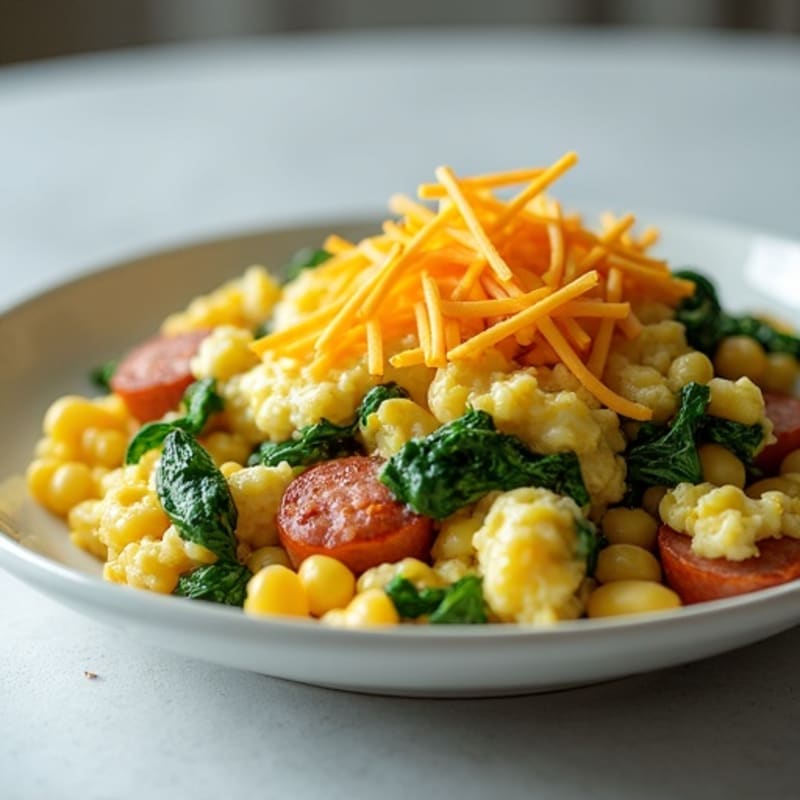 Egg White Spinach Scramble with Turkey Sausage