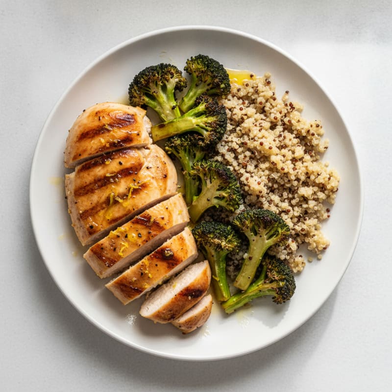 Grilled Chicken Breast with Roasted Broccoli and Quinoa