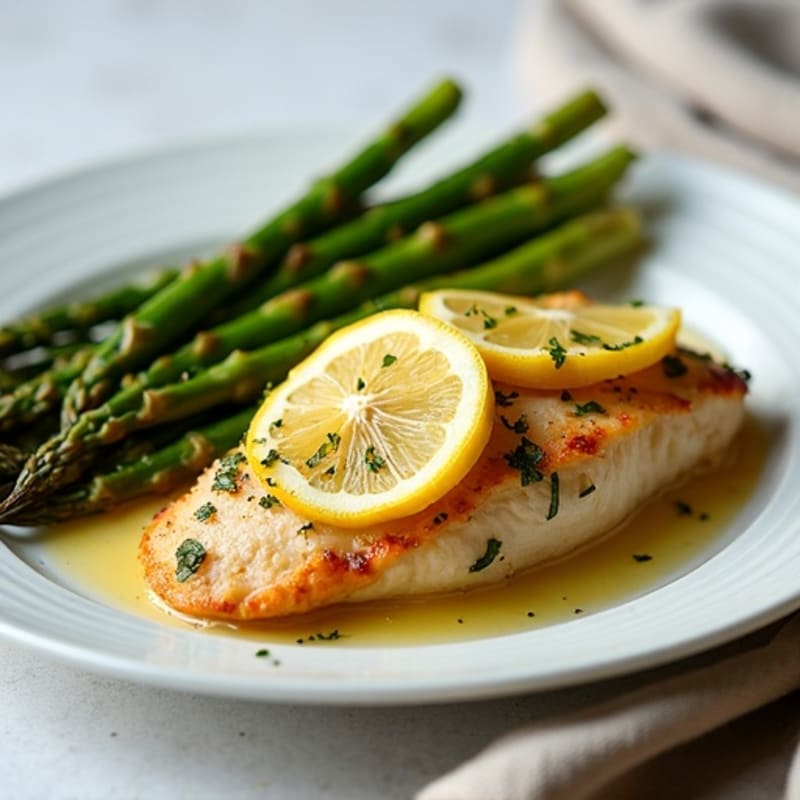 Lemon-Garlic Pan-Seared Chicken Breast with Roasted Asparagus