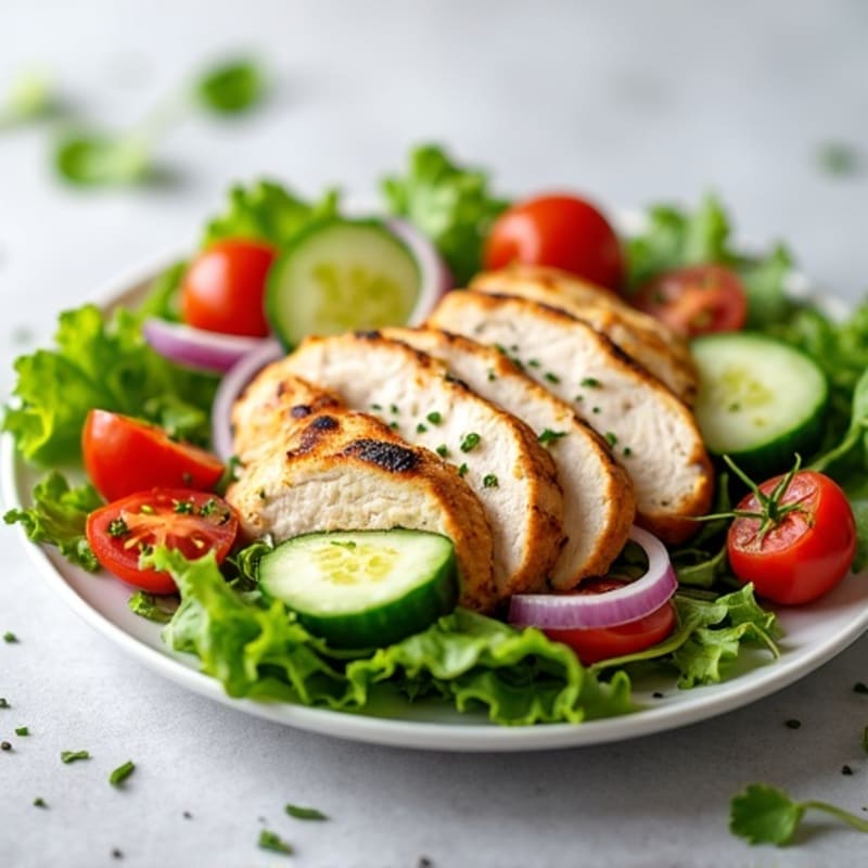 Grilled Turkey Breast Salad with Crunchy Cucumber and Tomato