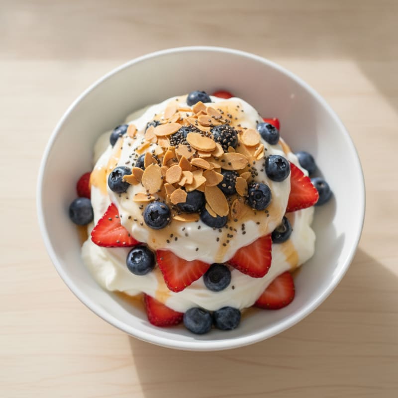 Creamy Greek Yogurt Protein Parfait with Berries and Almonds