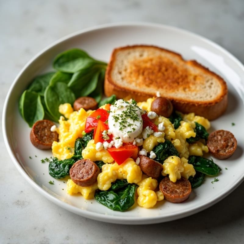 Egg White Scramble with Turkey Sausage and Spinach