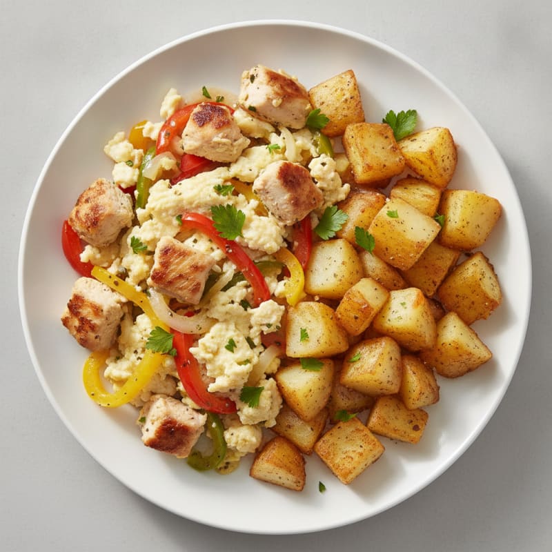 Egg White and Chicken Scramble with Roasted Potatoes