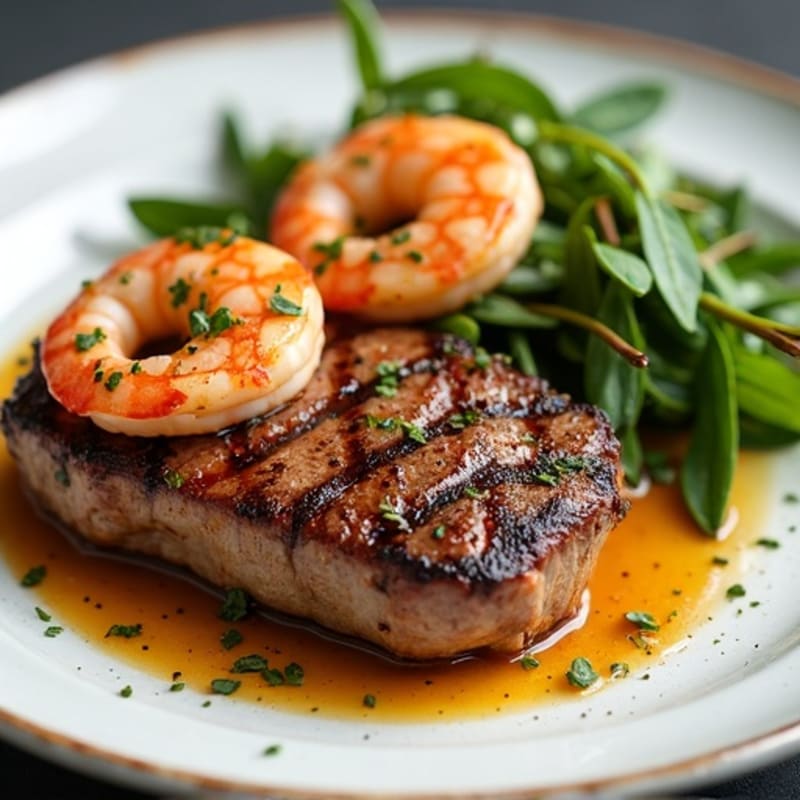 Herb-Crusted Surf and Turf Duo with Garlic Butter