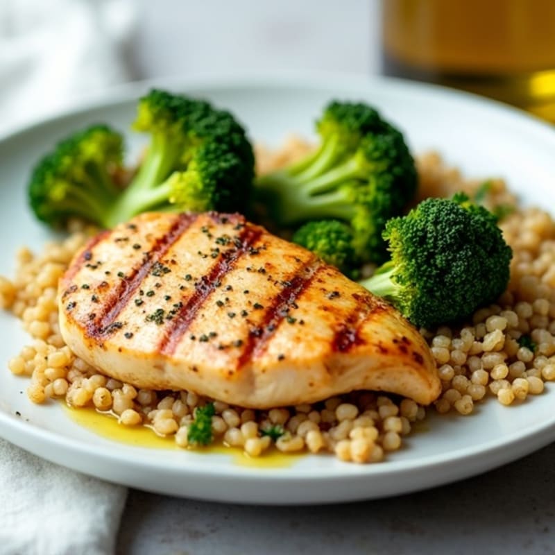 Grilled Chicken Breast with Quinoa and Roasted Broccoli