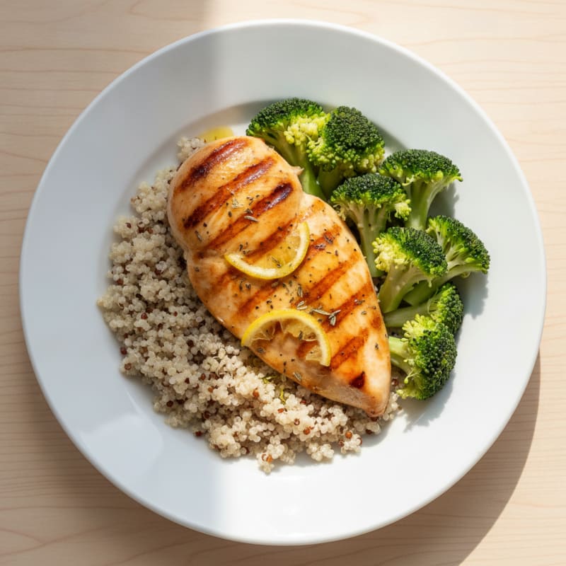 Grilled Chicken Breast with Quinoa and Steamed Broccoli